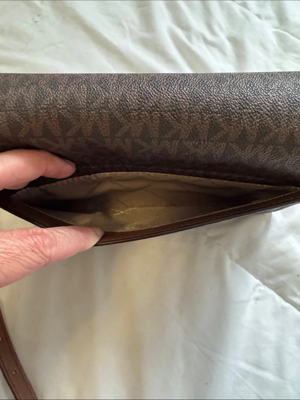 Michael Kors Dark Brown MK Monogram Messenger Bag with Gold Logo